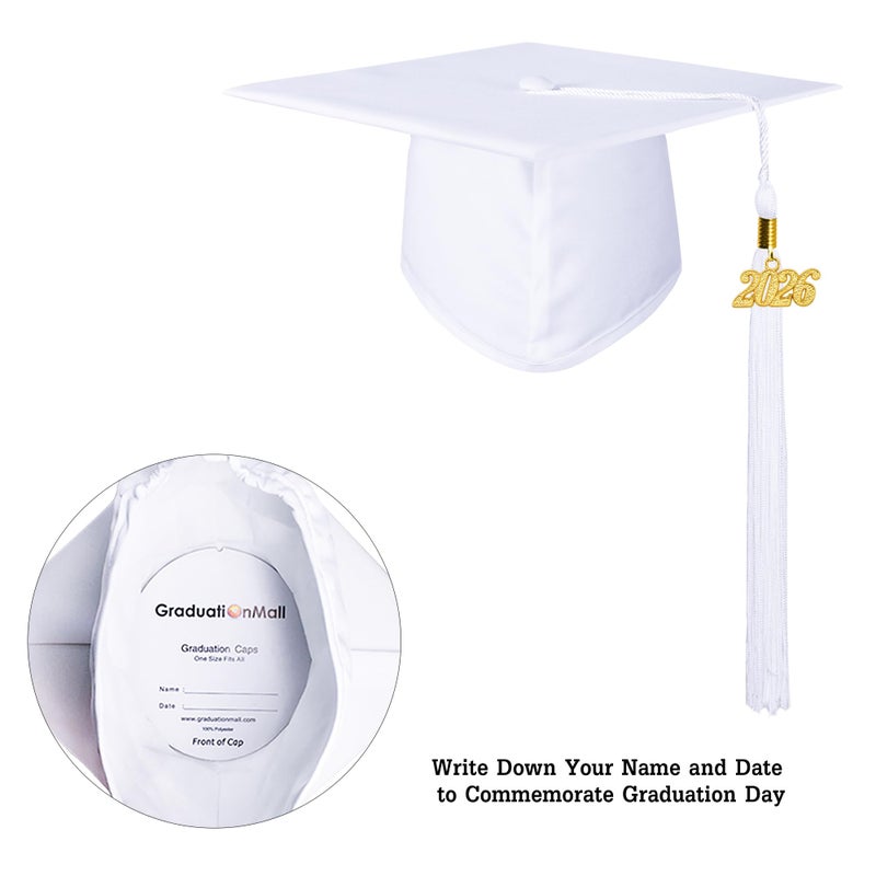 GraduationMall Matte Kindergarten & Preschool Graduation Cap for Kids with 2026 Tassel White - Image 3